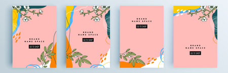 Modern abstract covers set, minimal covers design. Colorful geometric background, vector illustration.のイラスト素材