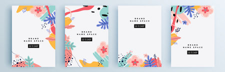 Modern abstract covers set, minimal covers design. Colorful geometric background, vector illustration.のイラスト素材