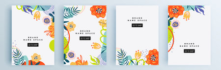 Modern abstract covers set, minimal covers design. Colorful geometric background, vector illustration.のイラスト素材