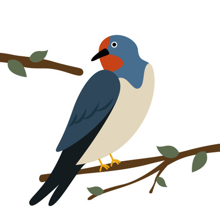 A swallow sits on a tree branch. Vector flat illustration. Vector illustrationのイラスト素材