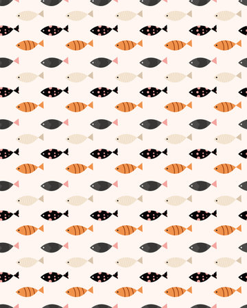 Pattern with fish on a beige background. Vector illustration. Sea, wallpaper, print.のイラスト素材