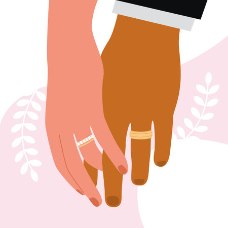 Hands of the newlyweds at the wedding in wedding rings.のイラスト素材