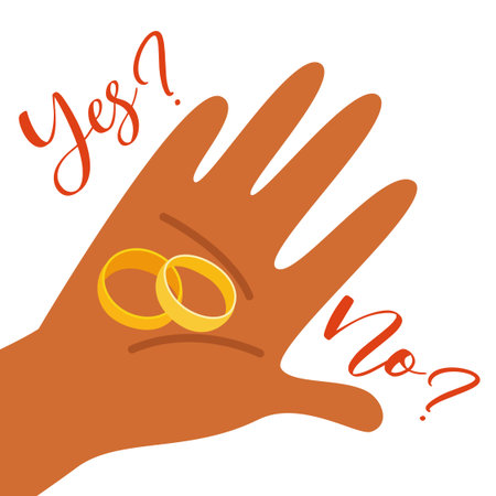 Two wedding rings for a marriage proposal on the hand.のイラスト素材