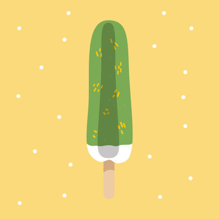 Green ice cream on a stick with kiwi inside. Vector wallpaper illustrationのイラスト素材
