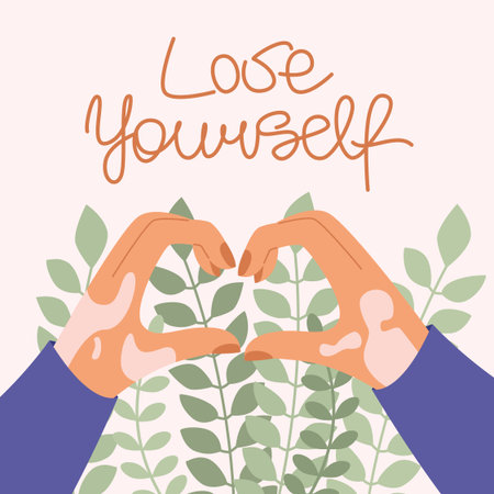 Vitiligo on the hands. Flat vector illustration. Postcard, body positive, self-acceptance, love yourselfのイラスト素材