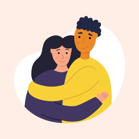 A woman and a man embrace each other and hug. Vector illustration of cartoon character flat.のイラスト素材