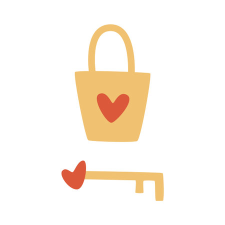 Yellow padlock with key for valentine day. Vector decor element for the holidayのイラスト素材