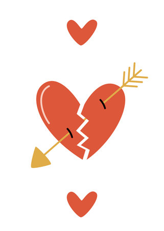 Poster for Valentine Day. Red broken heart pierced by an arrowのイラスト素材