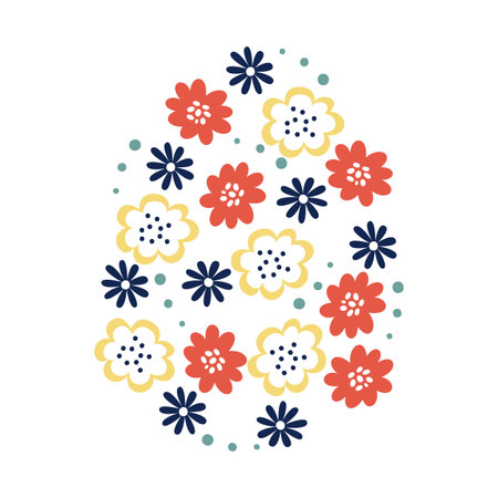 Easter vector egg with red and yellow flowersのイラスト素材