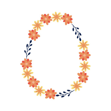 Vector spring frame in the form of an easter egg with orange flowersのイラスト素材