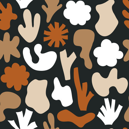 Abstract modern trendy seamless pattern with shape in earth colors on dark background. Brown aesthetic color vector Illustration wallpaperのイラスト素材