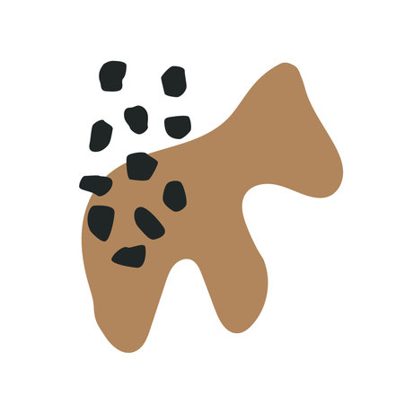 Abstract modern poster with brown spot and black dots. Vector illustration on white background in boho style. Pint for printing wallpaper, greeting card, postcard.のイラスト素材