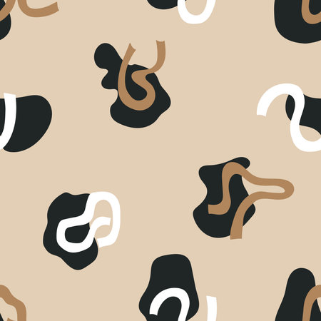 Abstract shapes and lines on seamless pattern. Vector wall print in beige pastel colors, retro boho style. Minimal designのイラスト素材