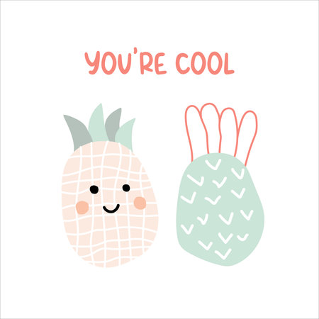 Set of cute hand drawn pineapples isolated on white background. Vector illustration decorative pineapple fruit for poster or printのイラスト素材