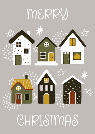 Christmas card with trees for celebrating winter holidays. Vector illustration with cute hand drawn Christmas trees for greeting card.のイラスト素材