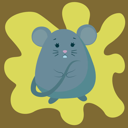 Cartoon mouse on a yellow background. The rat is the symbol of 2020.のイラスト素材