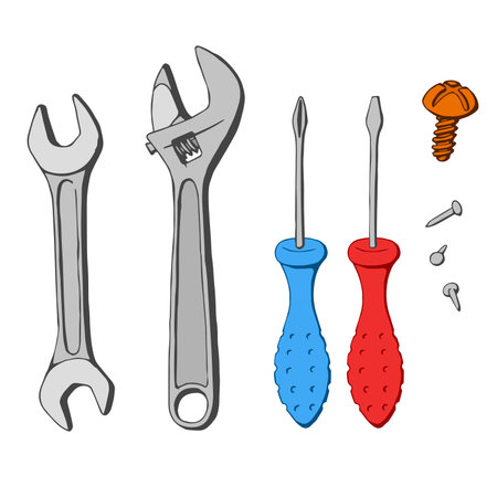 A set of tools for repair. Screwdrivers, wrenches on a white background.のイラスト素材