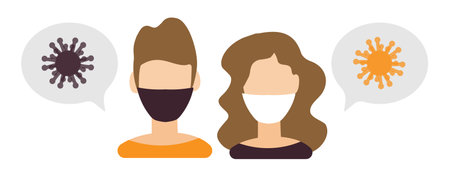 Coronavirus epidemic worldwide, Novel coronavirus medicine news 2019-nCoV , female and male medical face mask. Concept of coronavirus quarantine flat style. Infographics for news and banners 2020のイラスト素材