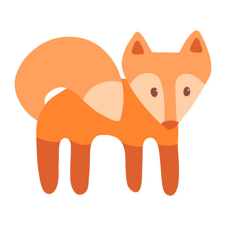 Little red fox stands isolated on a white background. Cute print for the design of toys, clothes, shoes, goods for children. Wild animal in the Scandinavian stele. Cartoon fox in a flat styleのイラスト素材