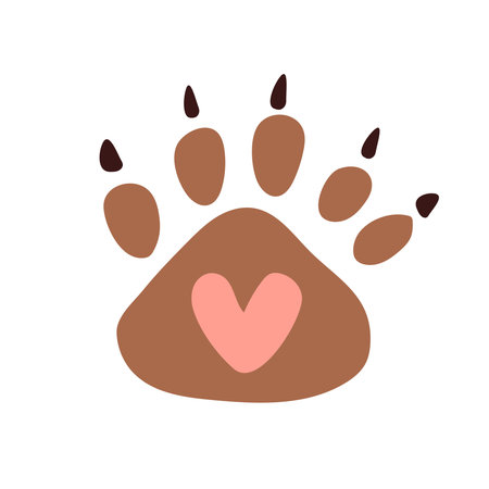 Cute big bear paw print with a heart inside and claws. Printing on cards, t-shirts, baby clothes and toys.    toy store, clothes for children, a pet store.のイラスト素材