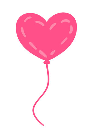 Vector childrens heart-shaped balloon in flat style. Pink balloon with hearts and stars. Birthday, decoration and greeting card design, party poster, clip art isolated on a white backgroundのイラスト素材