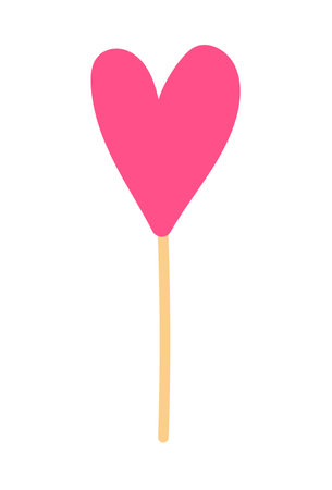 Rosova caramel heart on a stick in a flat style. Vector sticker with yummy sweet symbol of love for sweets.  for candy store, confectionery, donuts.のイラスト素材