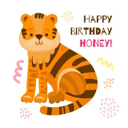 Funny striped tiger on a white background isolated.のイラスト素材