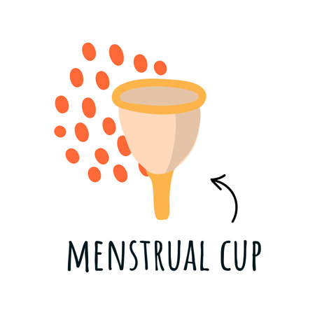 illustration of a menstrual cup with abstraction of red dots. The modern trend is the preservation of women's health on special days and the ecology, the preservation of the earth, a waste-free life.のイラスト素材