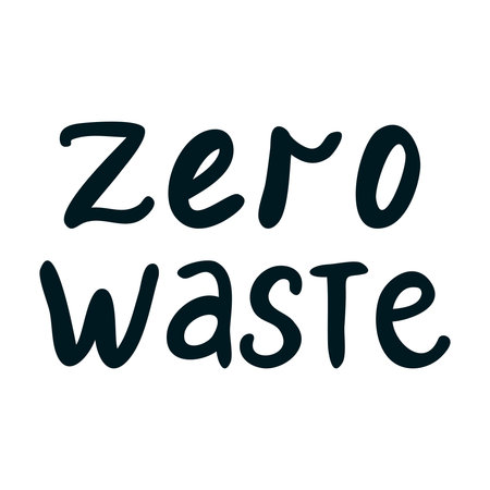 Vector black hand lettering Zero waste. Icon, sticker, label for printing in trending style. Eco-friendly inscription, the concept of saving the planet from pollution. Vector illustrationのイラスト素材