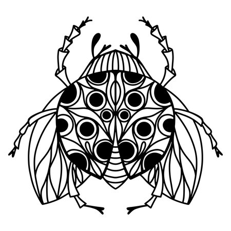 black and white sketch of a ladybug. Coloring book for children, adults and teenagers.のイラスト素材
