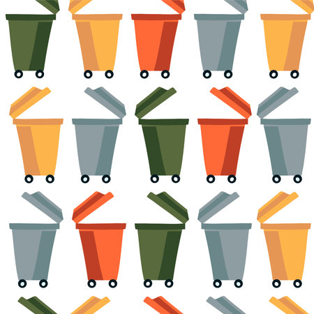 Open waste bins for separate waste collection. Waste recycling and clean land conservation concept.のイラスト素材