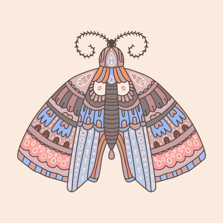 Patterned butterfly or moth on background is isolated. The moth is richly decorated with patterns.のイラスト素材