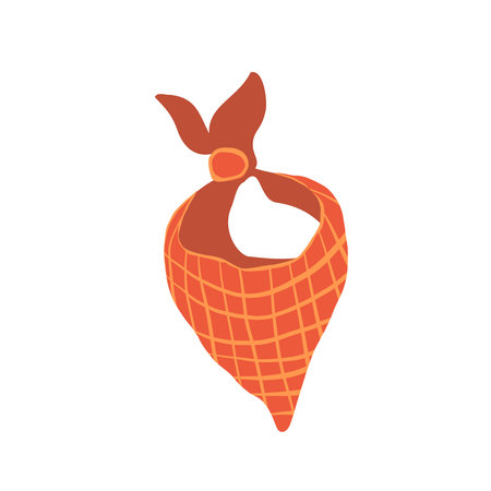 Vector illustration of cowboy headscarf on white background isolated. Red scarf in a yellow check with a knot. Men s clothes on the neck in flat style. Vector illustration for game or animation, spring theme, wild west.のイラスト素材
