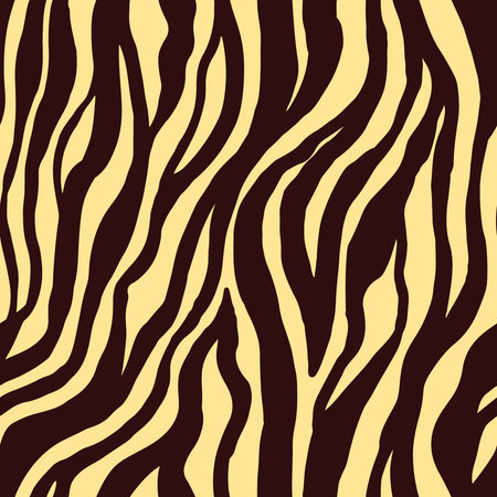 Zebra print with brown stripes and beige shades. Animal trendy print for printing on fabric, paper, wallpaper. Animal print with dark brown stripes on a beige background.のイラスト素材