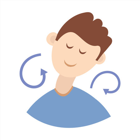 Exercises for the guys neck to relax. Working with a head massage in a circular motion. Vector illustration in flat styleのイラスト素材