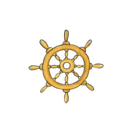 Handwheel hand drawn watercolor isolated. Yellow Steering Wheel on white background. Vector Illustrationのイラスト素材