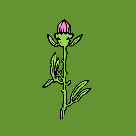 Single stylized flower on green backgroundの写真素材