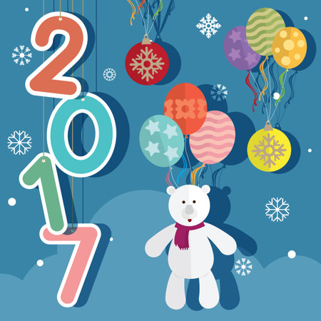 new year 2017 balloons and teddy bear vectorのイラスト素材