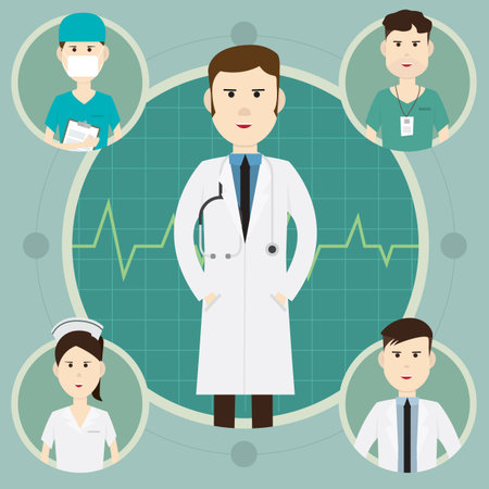 Team medical staff and group of doctors at hospital vector illustrationのイラスト素材
