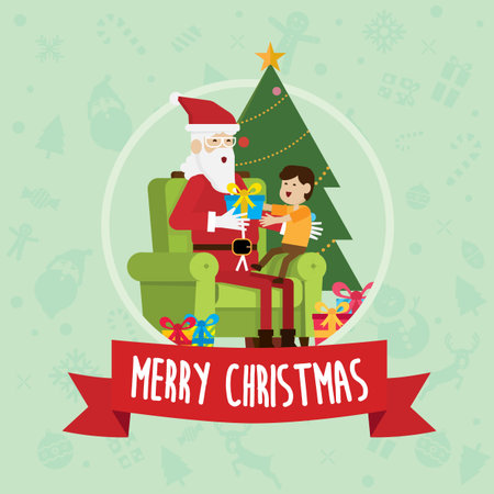 Santa is sitting with a child in the Christmas day vector.のイラスト素材