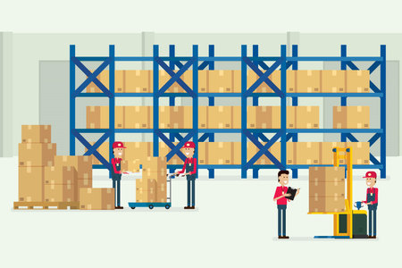 Transportation warehouse and logistic with workers cargo box illustration vectorのイラスト素材