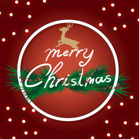 Christmas with decorated of pine branches in background red. Vectorのイラスト素材