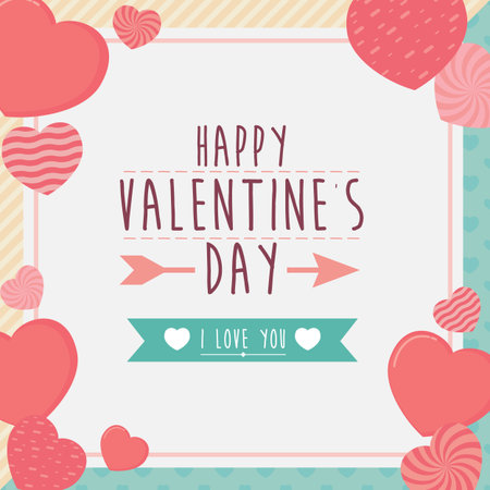 Happy valentines day frame greeting card with hearts, background abstract illustration vectorのイラスト素材