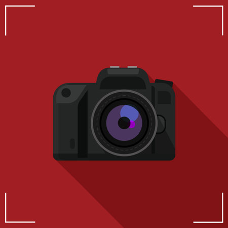 Camera dslr Isolated symbol photo on background red flat design icons. Vector illustration.のイラスト素材