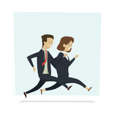 Business people man and woman running to work. Vector illustration cartoon character.のイラスト素材