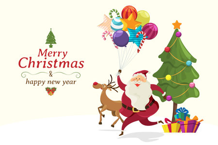 Merry Christmas, Santa claus and balloon colorful on white background. character cartoonのイラスト素材