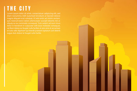 City landscape architecture buildings skyscrapers sunset. illustration Vectorのイラスト素材
