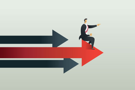 Business people sit point path to goal on arrow, concept Vector illustrationのイラスト素材