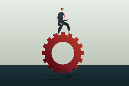 Businessman running along gear mechanism. Business concept vector illustrationのイラスト素材