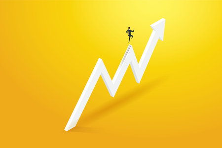 Businesswoman running on arrow go to graph and growth. illustration Vectorのイラスト素材